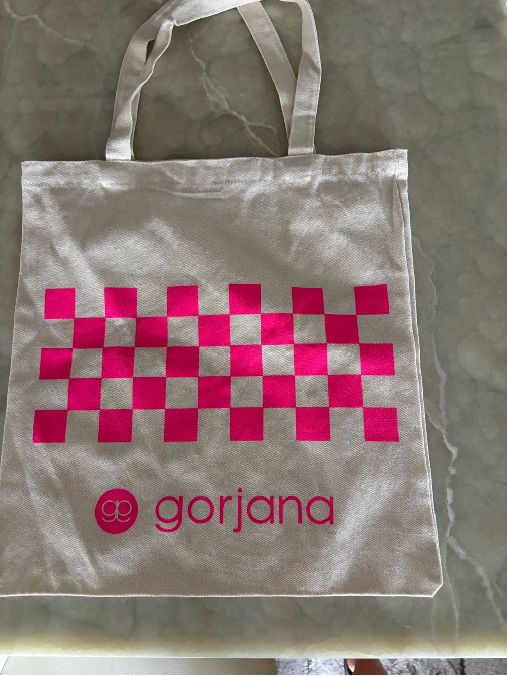 Gorjana Cream Canvas Tote with Hot Pink Checker Print New Never Used